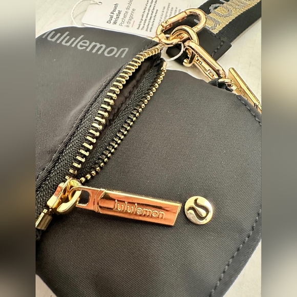 lululemon athletica Dual Pouch Keychain Black Wristlet with Gold - Picture 7 of 8